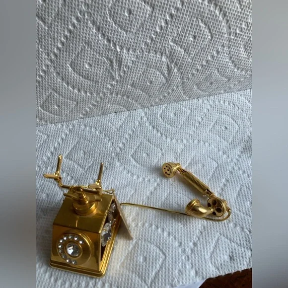 Vintage 24k Gold Plated Telephone trinket Decor W/ Swarovski Crystals KG&C - Picture 4 of 6